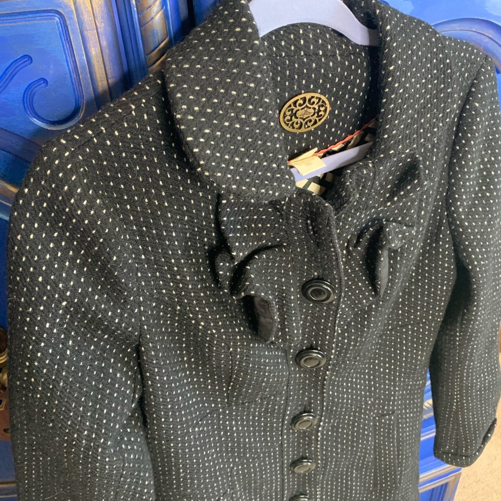 Anthropologie Idra Black Polka Dot Wool Jacket SM - Picture 1 of 4